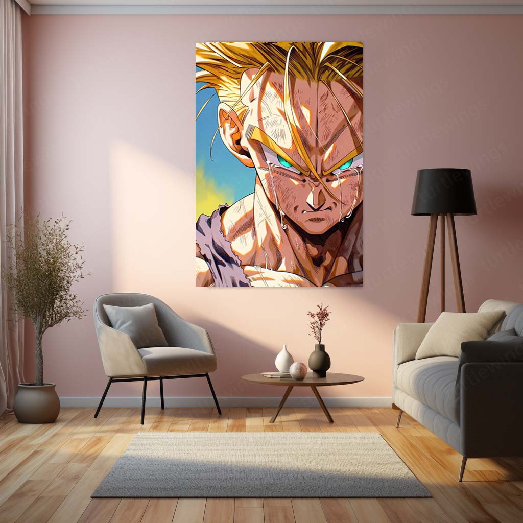 Time Traveler Saiyan Fury Anime Wall Art | Dragon Ball Z Metal Frame