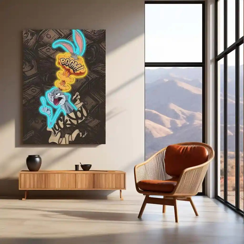 Bugs Bunny Neon LED Frame | Money Attitude Wall Art Cartoon Hustle Aesthetic LED Frame by TurtleWings - TURTLEWINGS