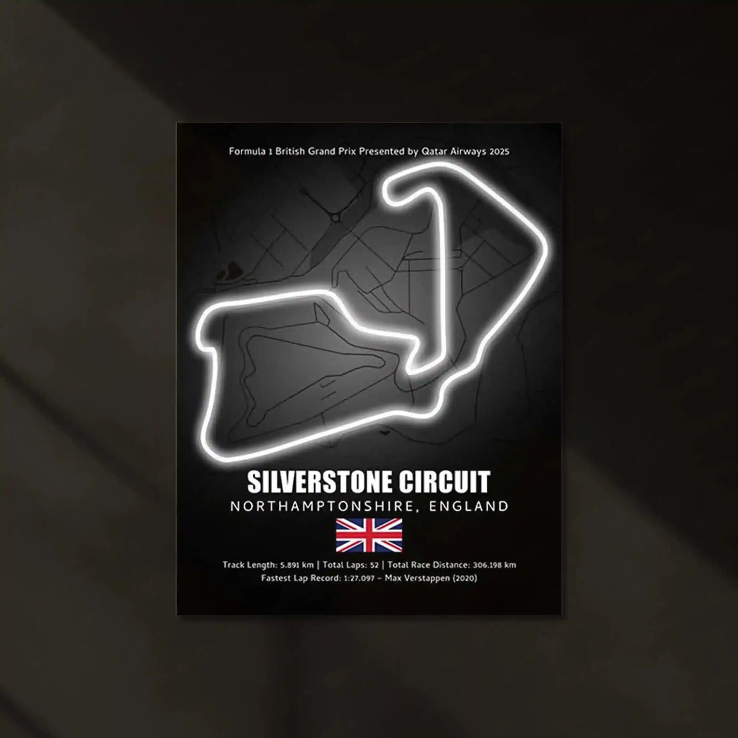 LED | π¬π§ Silverstone Circuit Neon LED Metal Poster β Glowing Home of British F1 Wall Art - TURTLEWINGS