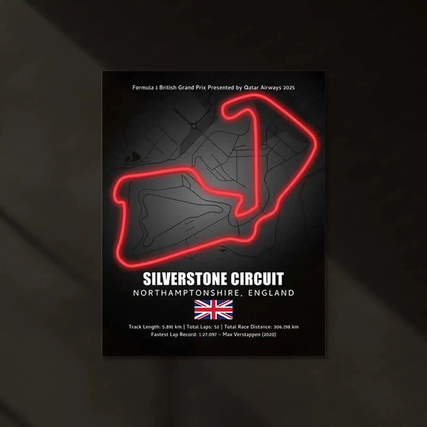 LED | π¬π§ Silverstone Circuit Neon LED Metal Poster β Glowing Home of British F1 Wall Art - TURTLEWINGS