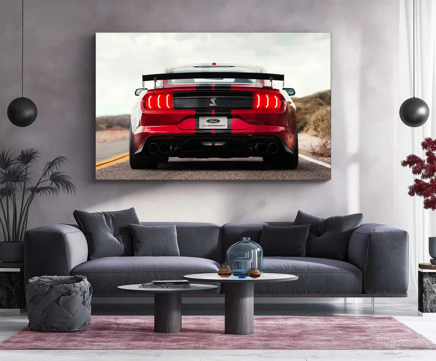LED | π Ford Mustang Shelby GT500 Neon LED Metal Poster | American Muscle Wall Art | Supercharged Street Glow Decor - TURTLEWINGS