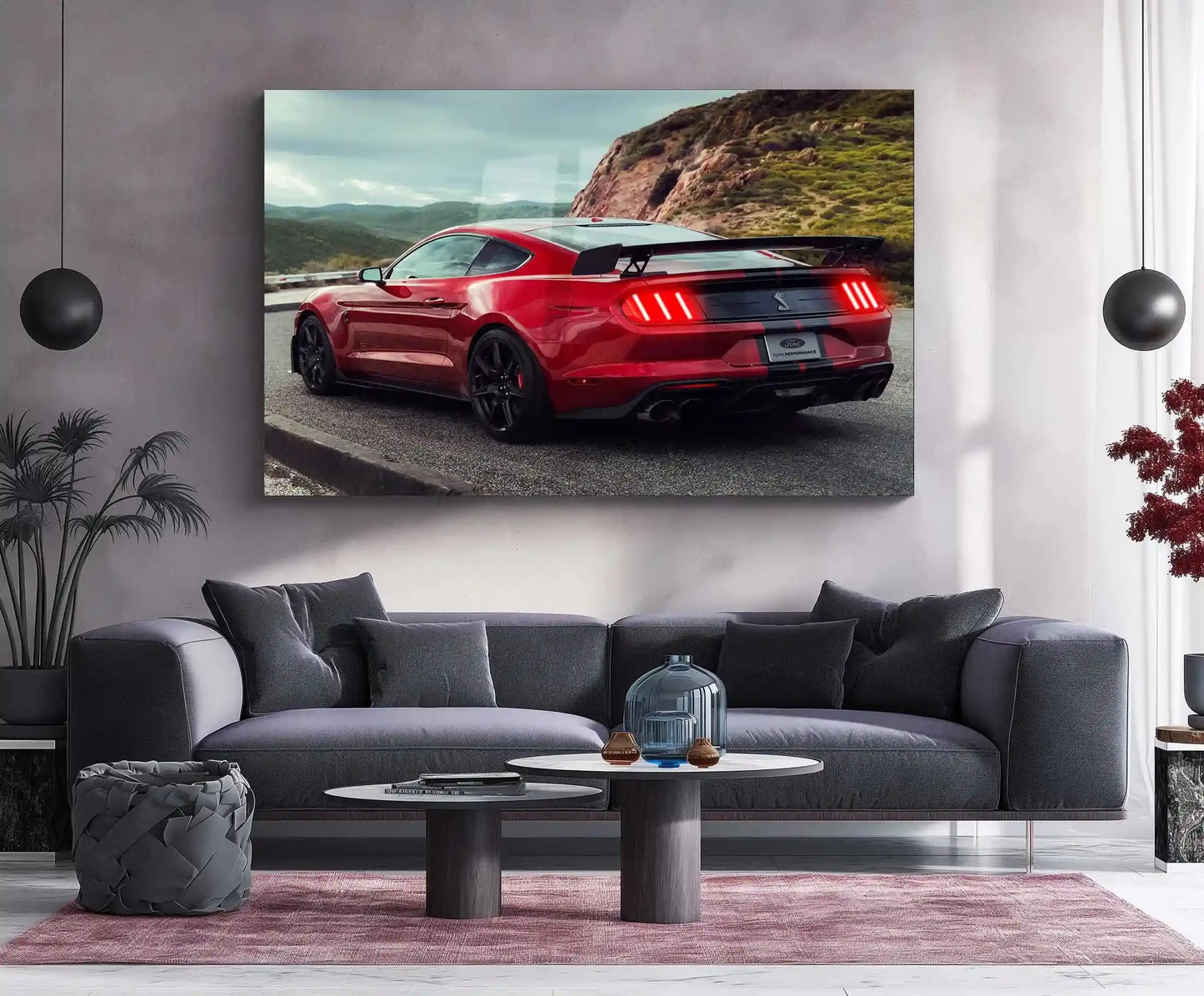 LED | π Ford Mustang Shelby GT500 Neon LED Metal Poster | American Muscle Wall Art | Supercharged Street Glow Decor 03 - TURTLEWINGS