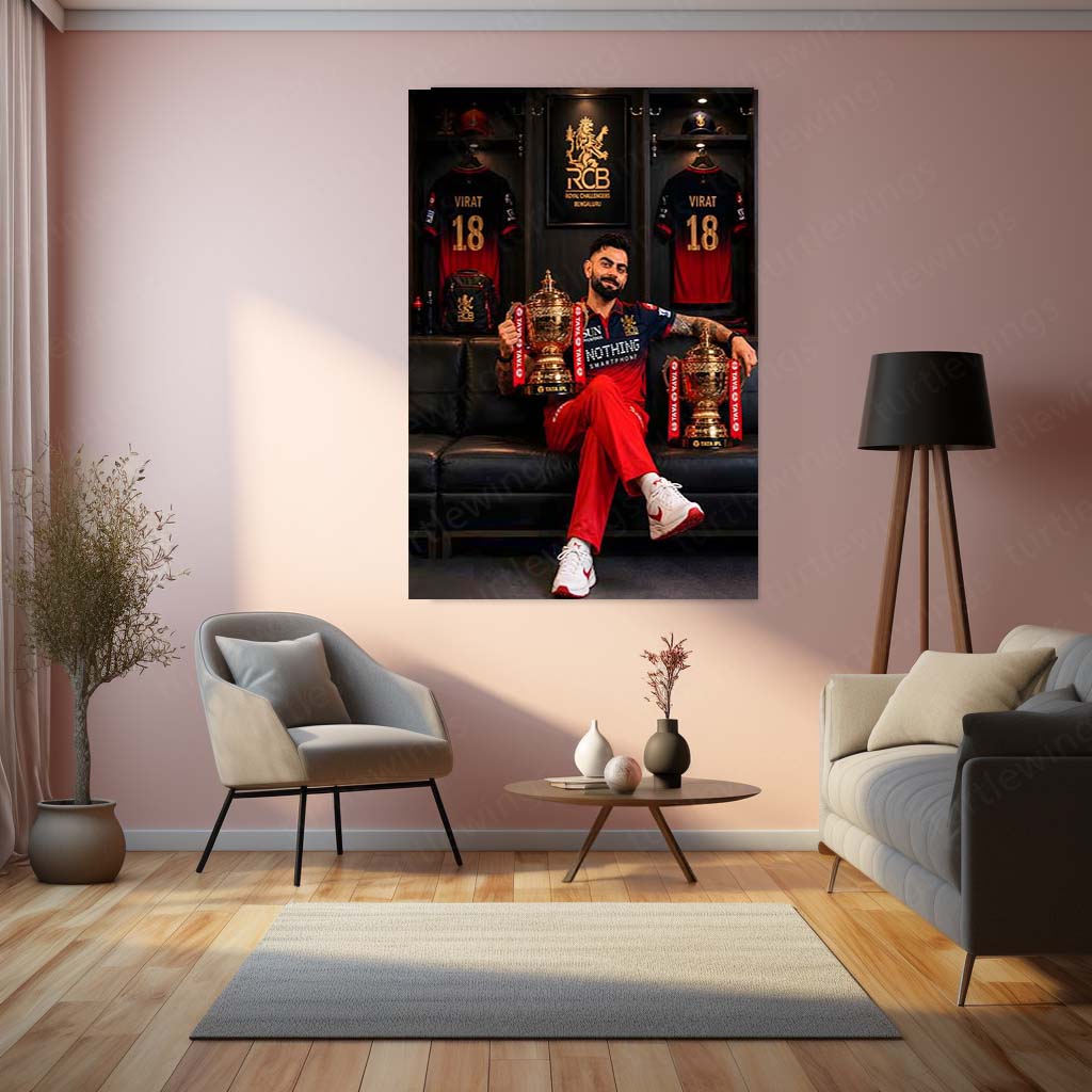 RCB virat Batting Celebration Metal Poster | IPL 2026 Cricket Champion Wall Art for Fans 03