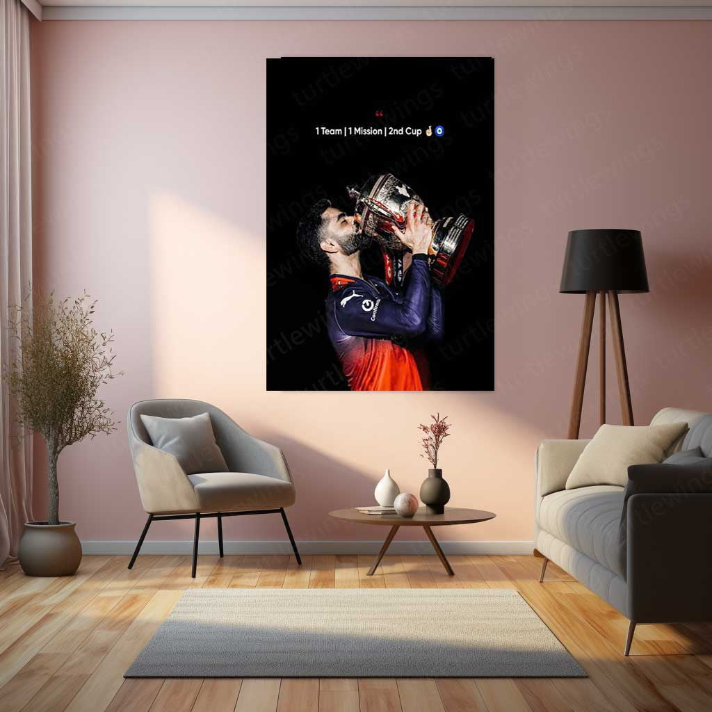 Virat Kohli RCB Celebration Metal Poster | IPL 2026 Cricket Champion Wall Art for Fans 03