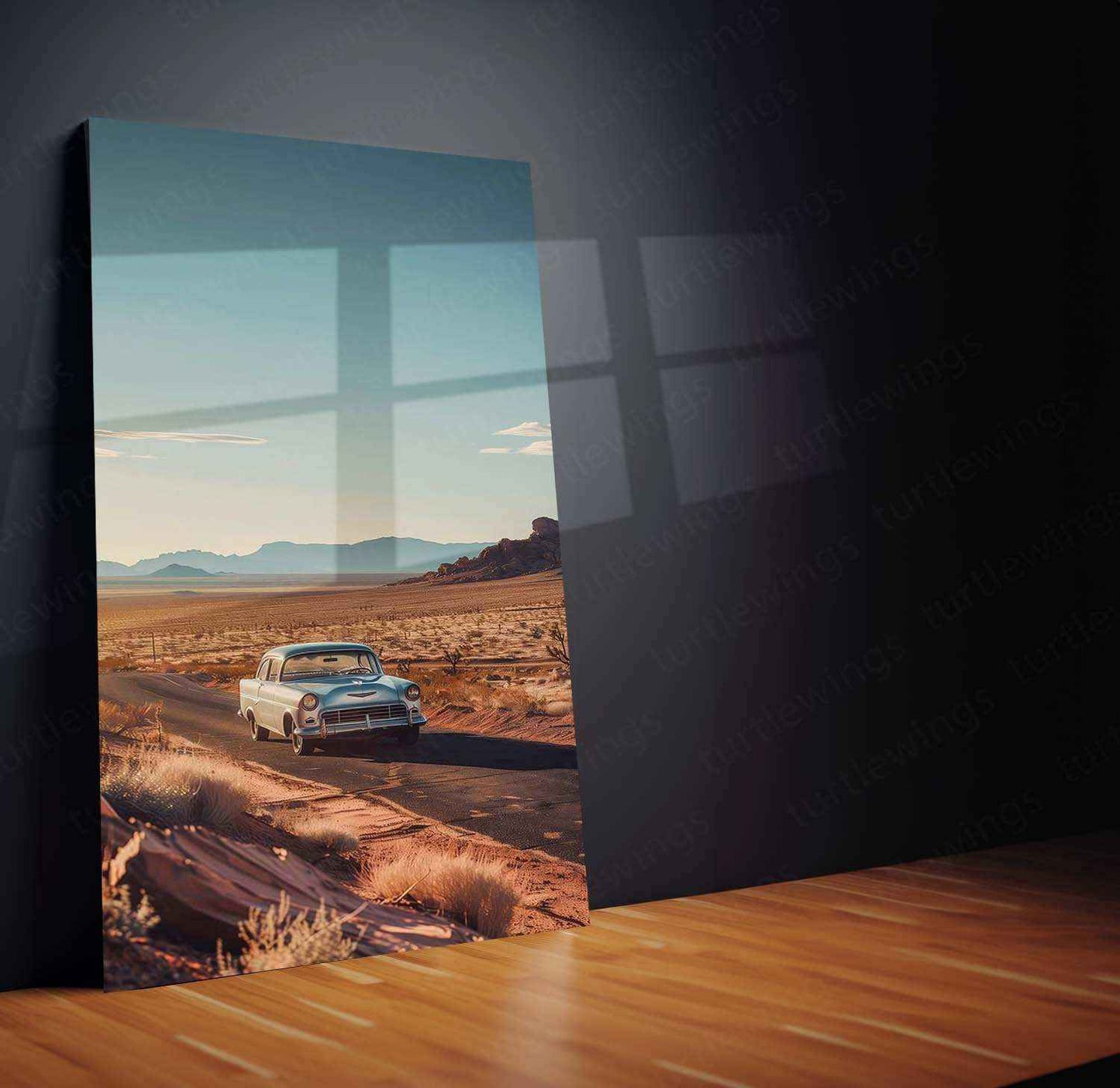 Abstract Mountain & Car Metal Poster | Scenic Automotive Wall Art | Modern Aesthetic Decor - TURTLEWINGS