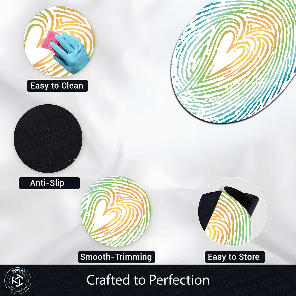 Heart Fingerprint Shape Flat Rug | Pastel Love Abstract Oval Area Flat Rug | Minimalist Romantic Flat Rug for Bedroom, Nursery & Modern Home Decor