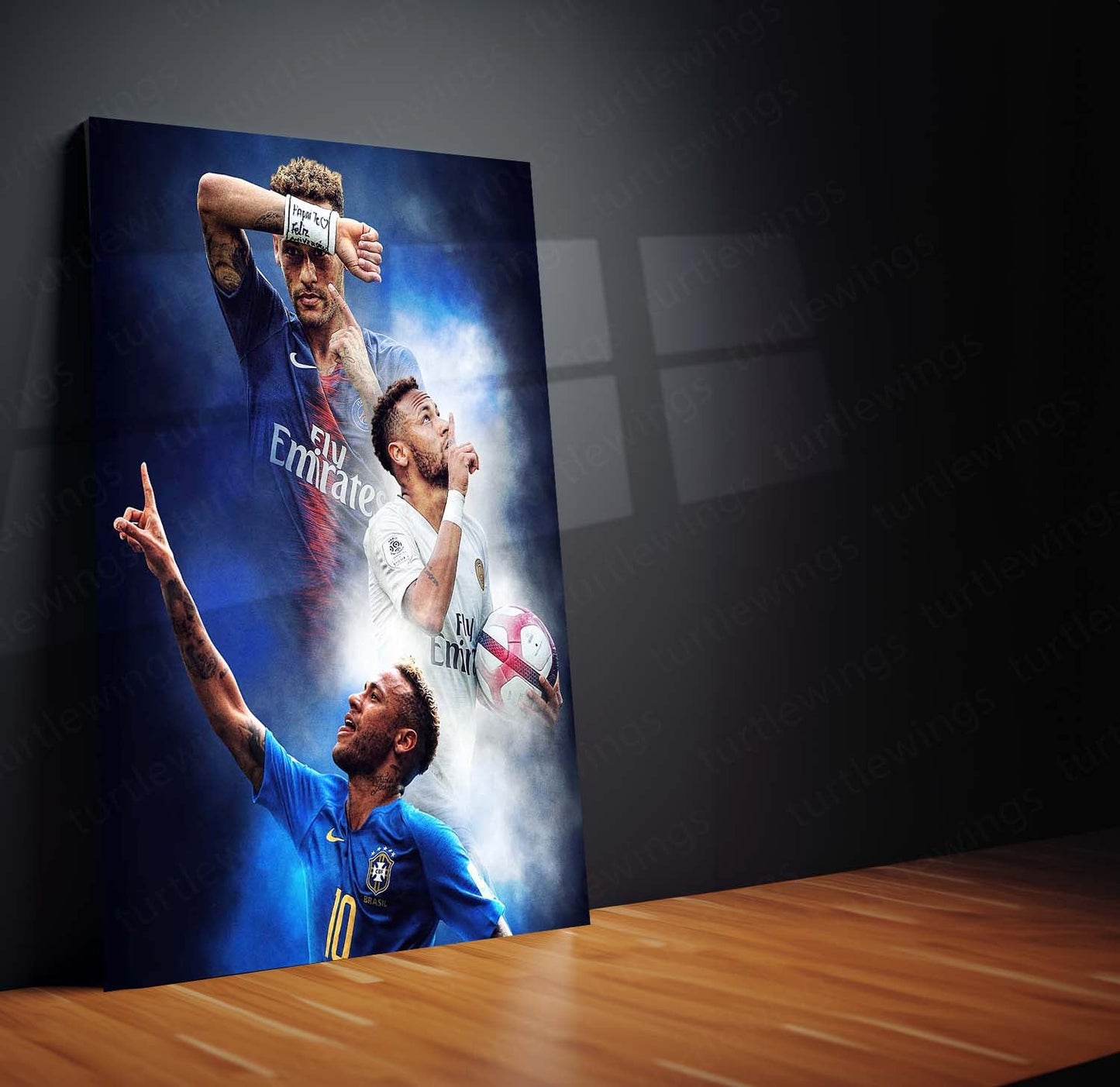 PSG & Brazil National Team Player Montage Metal Frame | Triple Kit Wall Art with Jersey Numbers - TURTLEWINGS