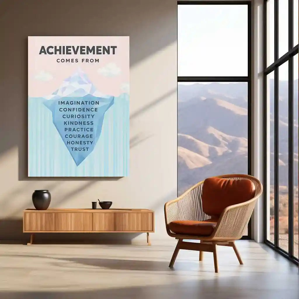 Quote Metal Poster |Achievement Comes From Values, Growth & Inner Strength | Motivational Metal Frame - TURTLEWINGS