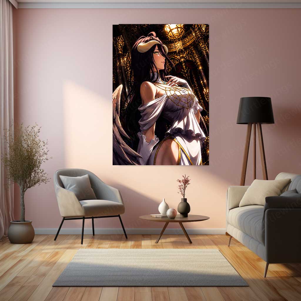 Anime Metal Poster | Overlord Metal Poster | Albedo Royal Guardian Wall Art | Dark Fantasy Anime Queen Metal Frame