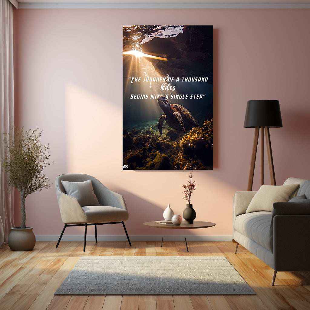 The Journey of a Thousand Miles" Metal Poster | Inspirational Quote Wall Art | Motivational Decor - TURTLEWINGS