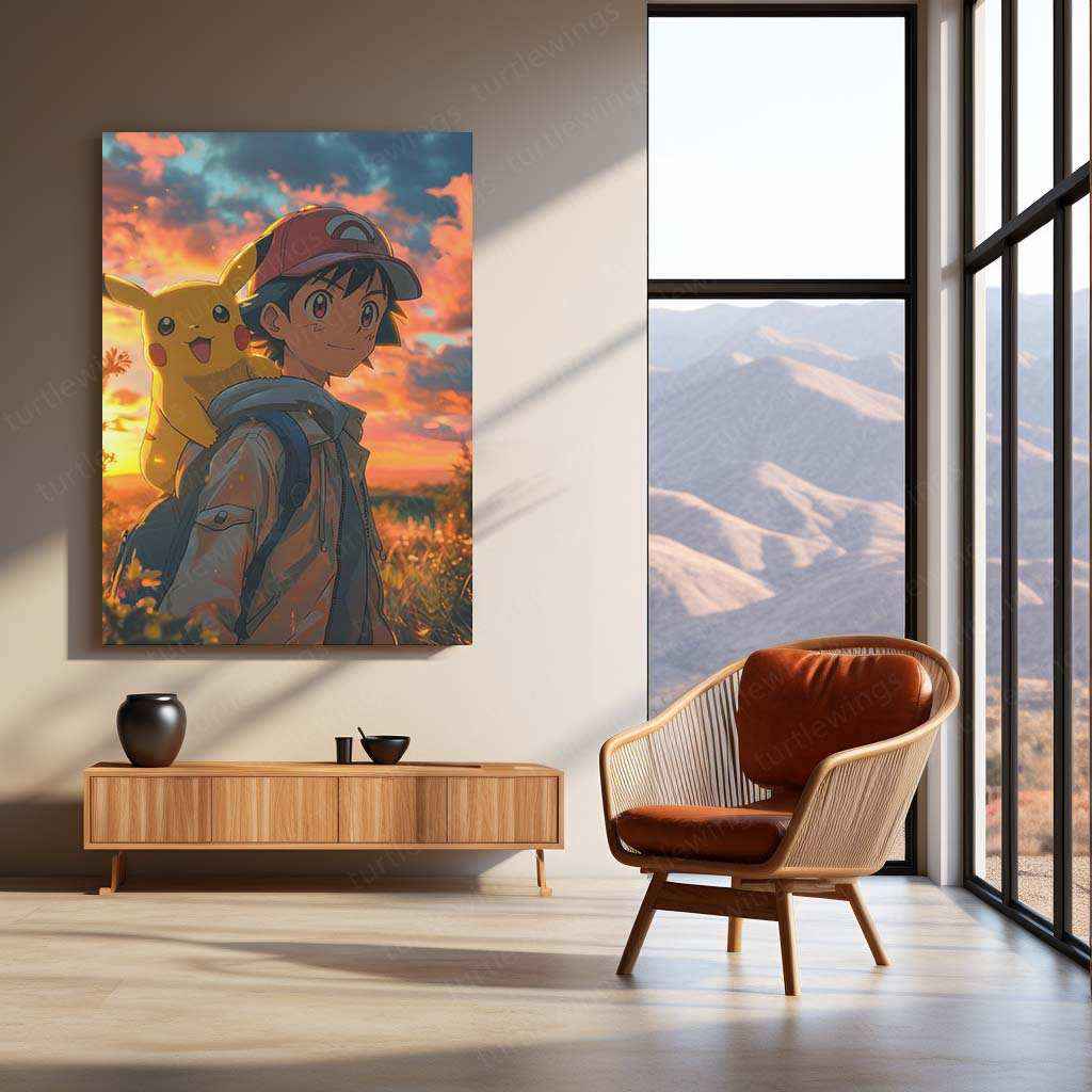 Ash & Pikachu’s Love - Pokémon Metal Poster | Heartfelt Friendship | Iconic Duo Wall Art - TURTLEWINGS