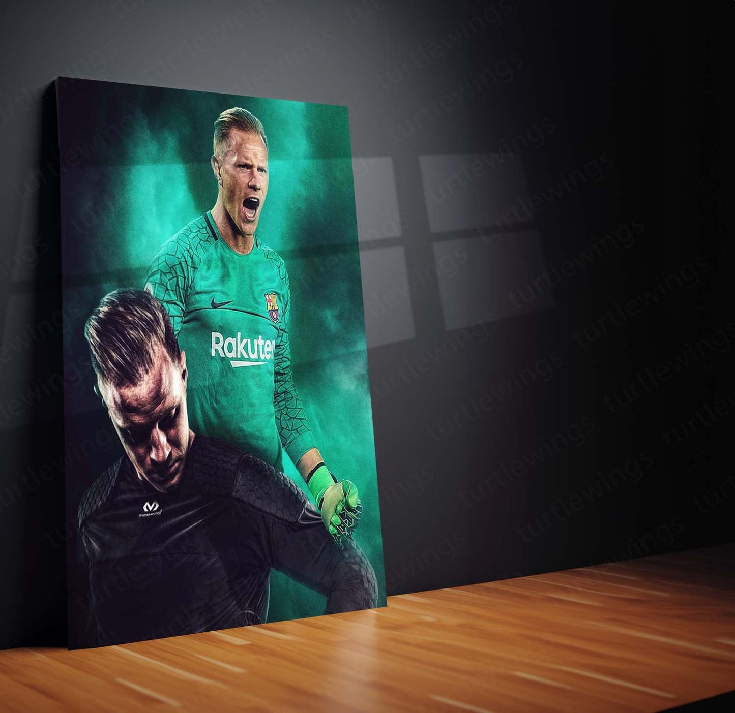 Barcelona Goalkeeper in Green – Metal Frame | Premium FC Barcelona Wall Art - TURTLEWINGS