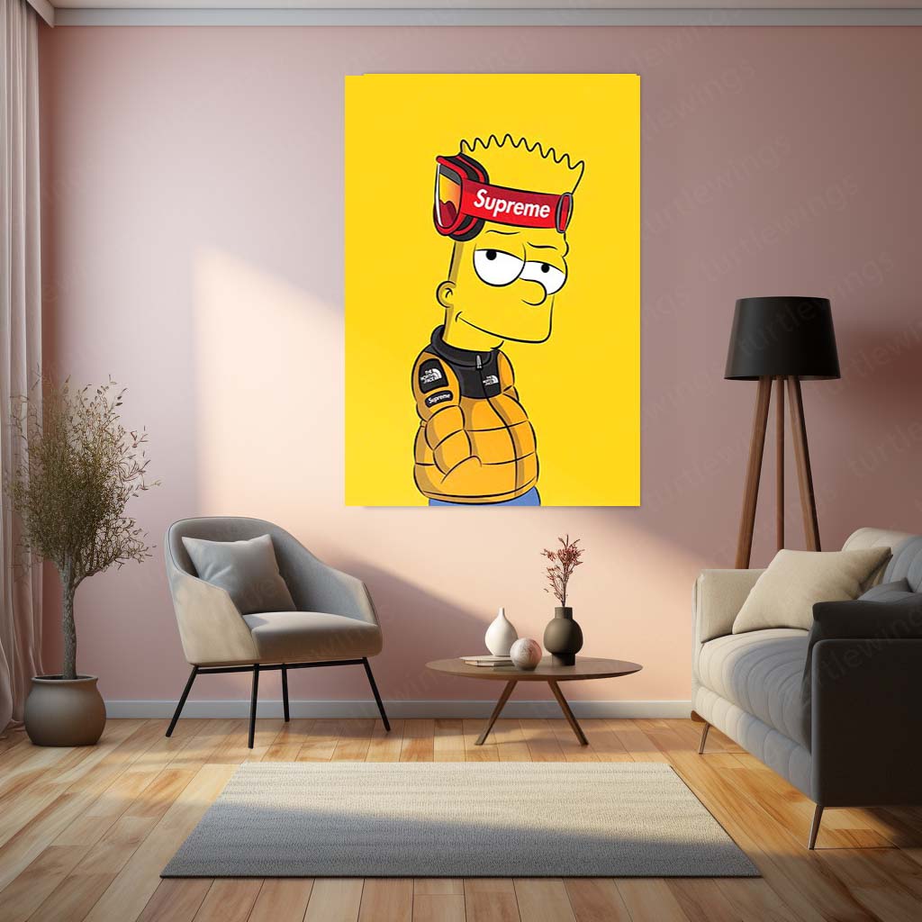 Bart Simpson Supreme Edition – Streetwear Cartoon Wall Art Hypebeast Pop Culture Metal Frame by TurtleWings