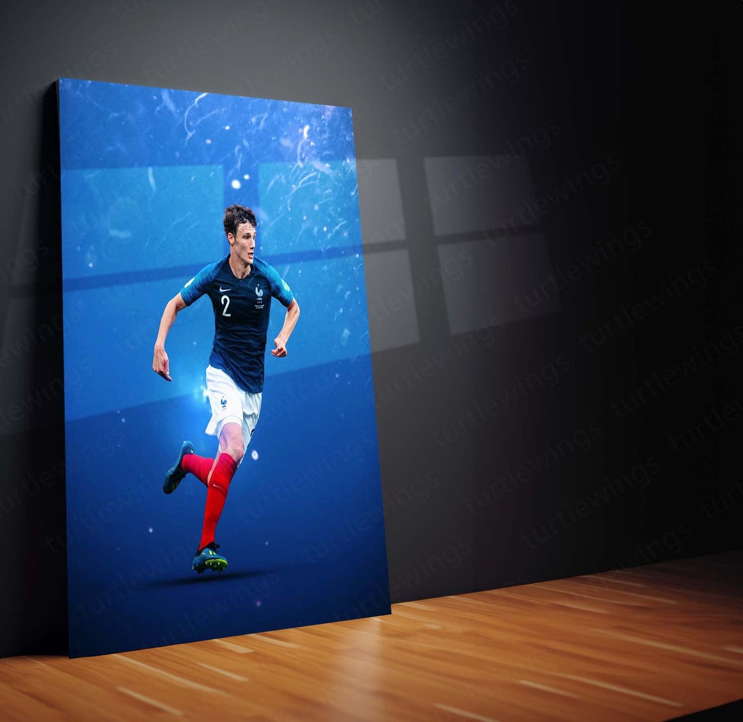 Benjamin Pavard France National Team Poster – Blue Dynamic Art Metal Frame - TURTLEWINGS