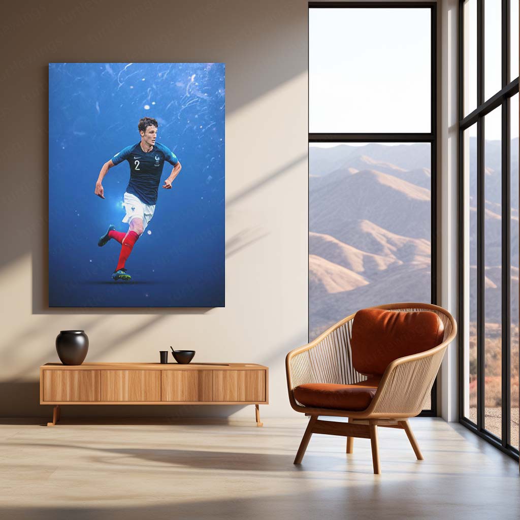 Benjamin Pavard France National Team Poster – Blue Dynamic Art Metal Frame - TURTLEWINGS