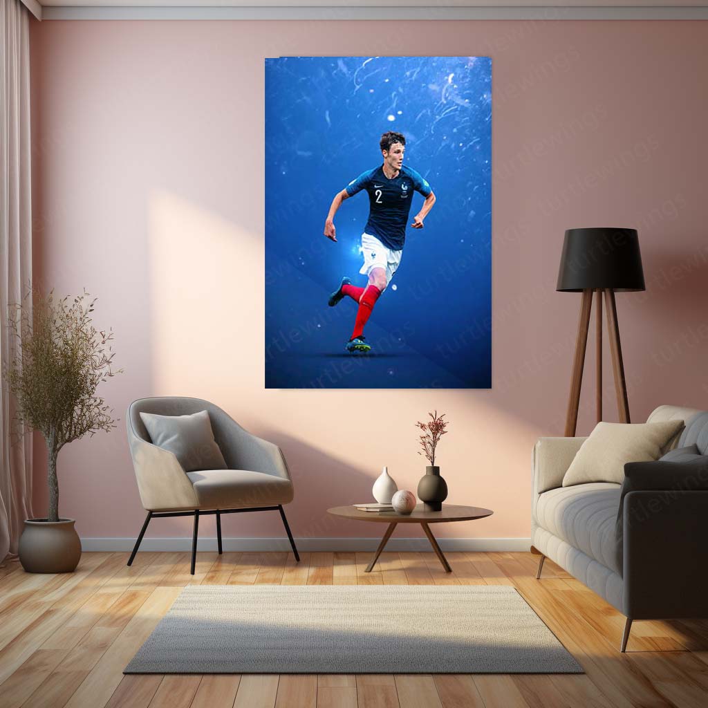 Benjamin Pavard France National Team Poster – Blue Dynamic Art Metal Frame - TURTLEWINGS