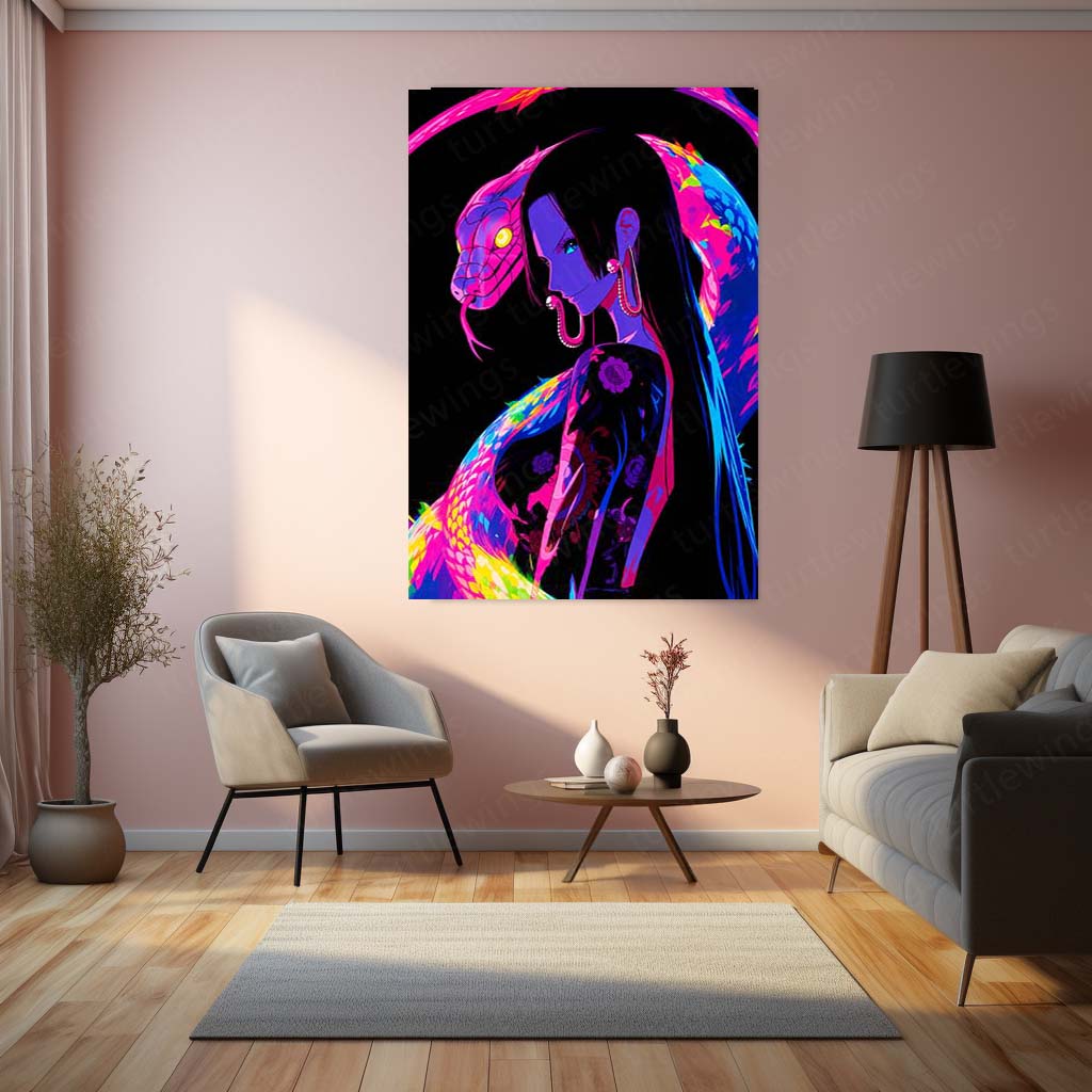 Anime Metal Poster | Boa Hancock Neon Serpent One Piece Wall Art
