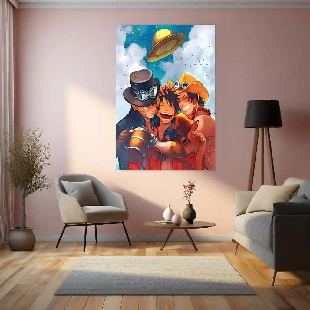 Anime Metal Poster | Brothers of the Sea – Luffy, Ace & Sabo Metal Poster | One Piece Brotherhood Wall Frame - TURTLEWINGS