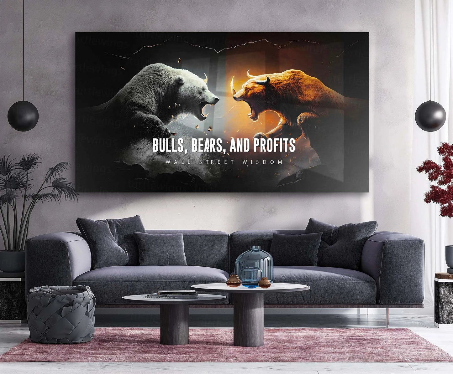 Stock Market Metal Frame | Bull vs Bear – Bulls, Bears & Profits | Wall Street Wisdom Metal Frame - TURTLEWINGS