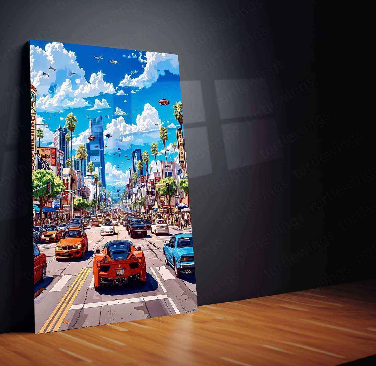 Car in the City Metal Poster – Urban Automotive Wall Art | Night Drive Aesthetic Decor - TURTLEWINGS
