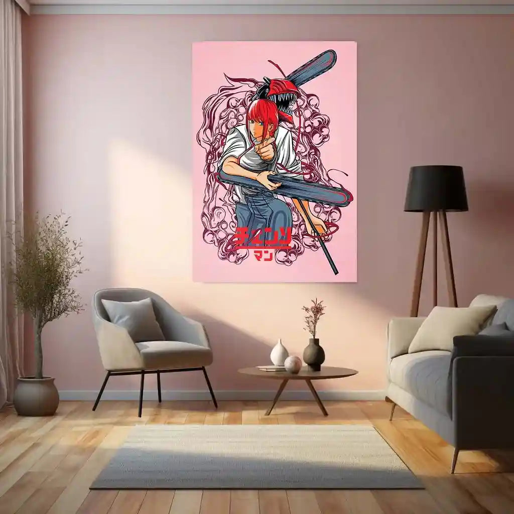 Anime Metal Poster | Chainsaw Man Metal Poster | Denji Action Wall Art | Dark Shonen Anime Decor - TURTLEWINGS