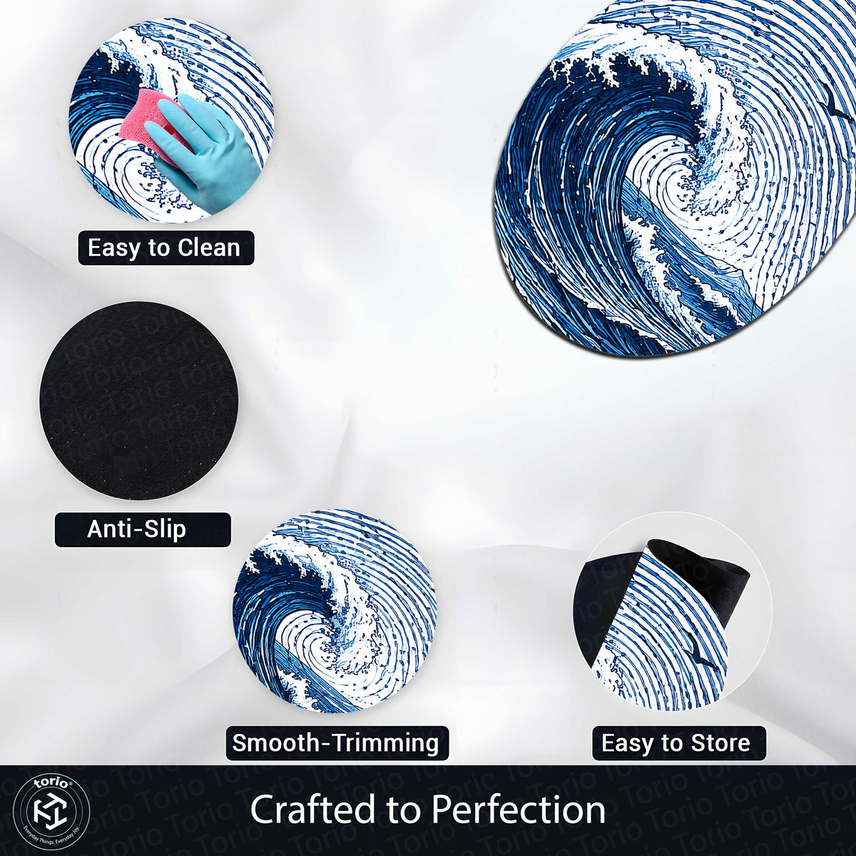 Ocean Wave Fingerprint Shape Flat Rug | Coastal Sea Wave Oval Area Flat Rug | Blue Fingerprint Art Flat Rug for Beach House & Modern Home Décor
