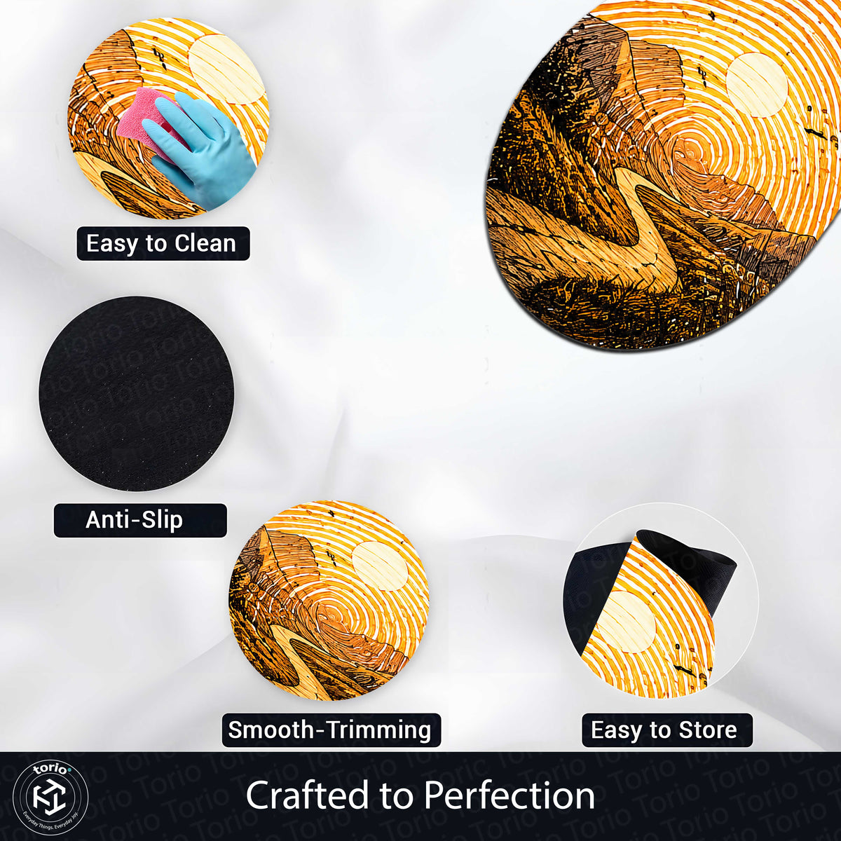 Golden Mountain Road Fingerprint Shape Flat Rug | Scenic Landscape Oval Area Flat Rug | Sunset Fingerprint Art Flat Rug for Rustic & Modern Home Décor
