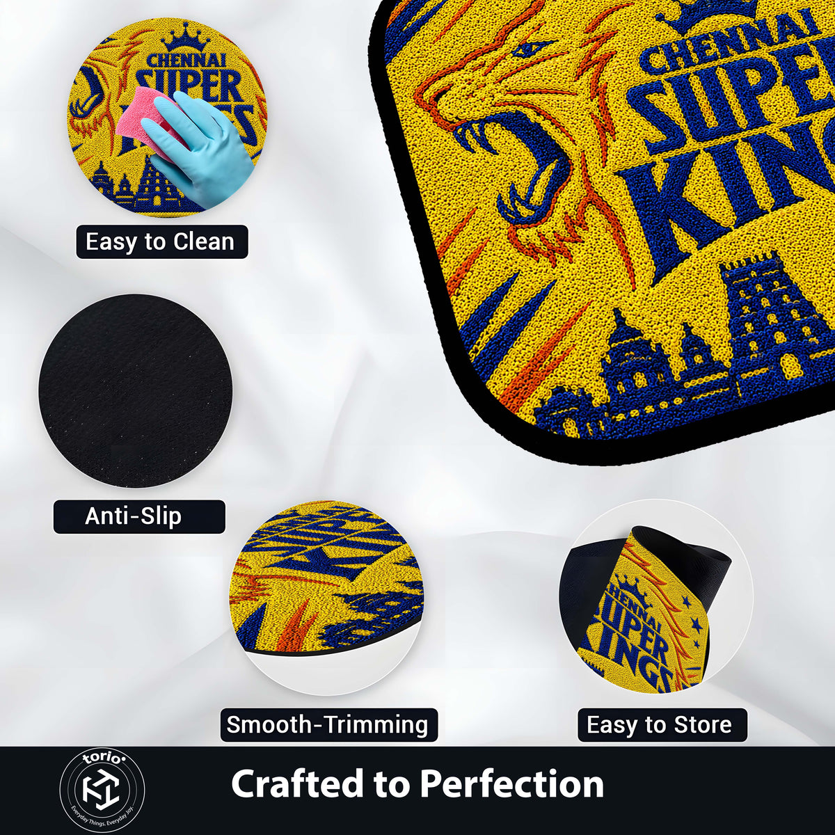 Chennai Super Kings CSK Logo Flat Rug | Cricket Fan Flat Rug | CSK Cricket Floor Mat for Bedroom, Gaming Room & Sports Decor