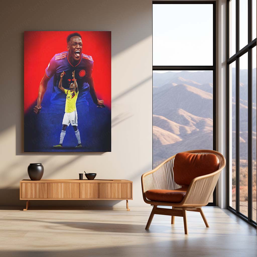 Yerry Mina #13 – Colombia National Team Celebration Metal Frame | Signature Pose Football Poster - TURTLEWINGS
