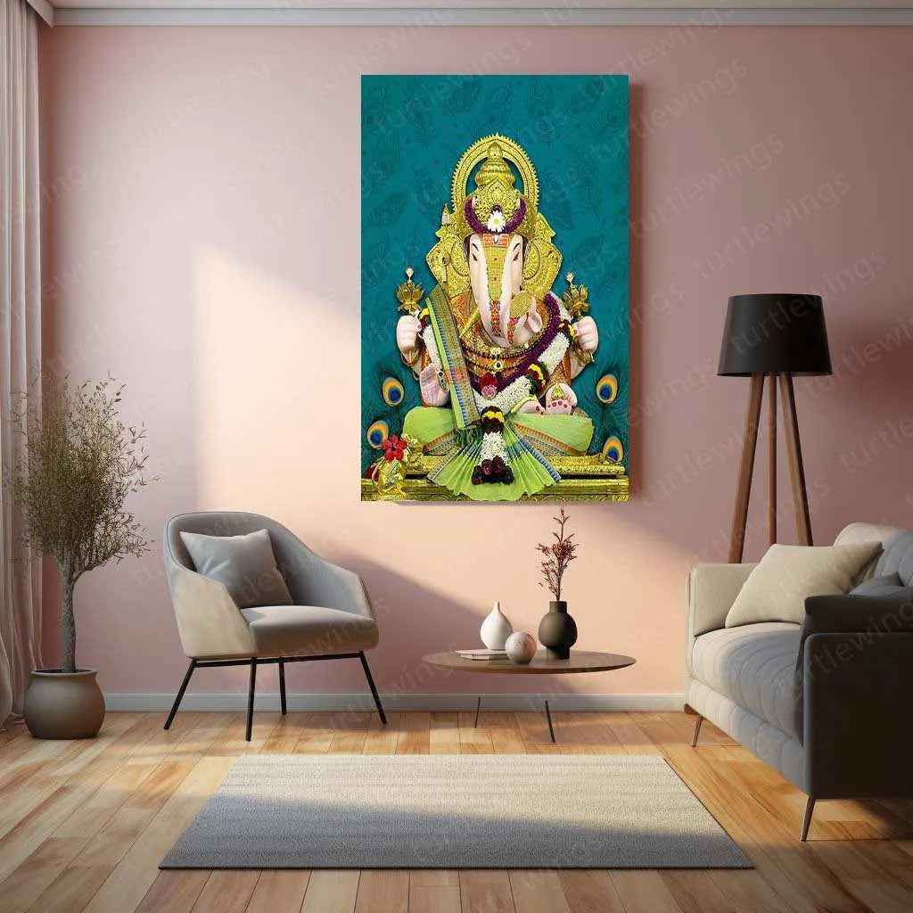 Dagdusheth Bappa Metal Poster – Divine Lord Ganesha Wall Art | Spiritual Hindu Decor 2 - TURTLEWINGS