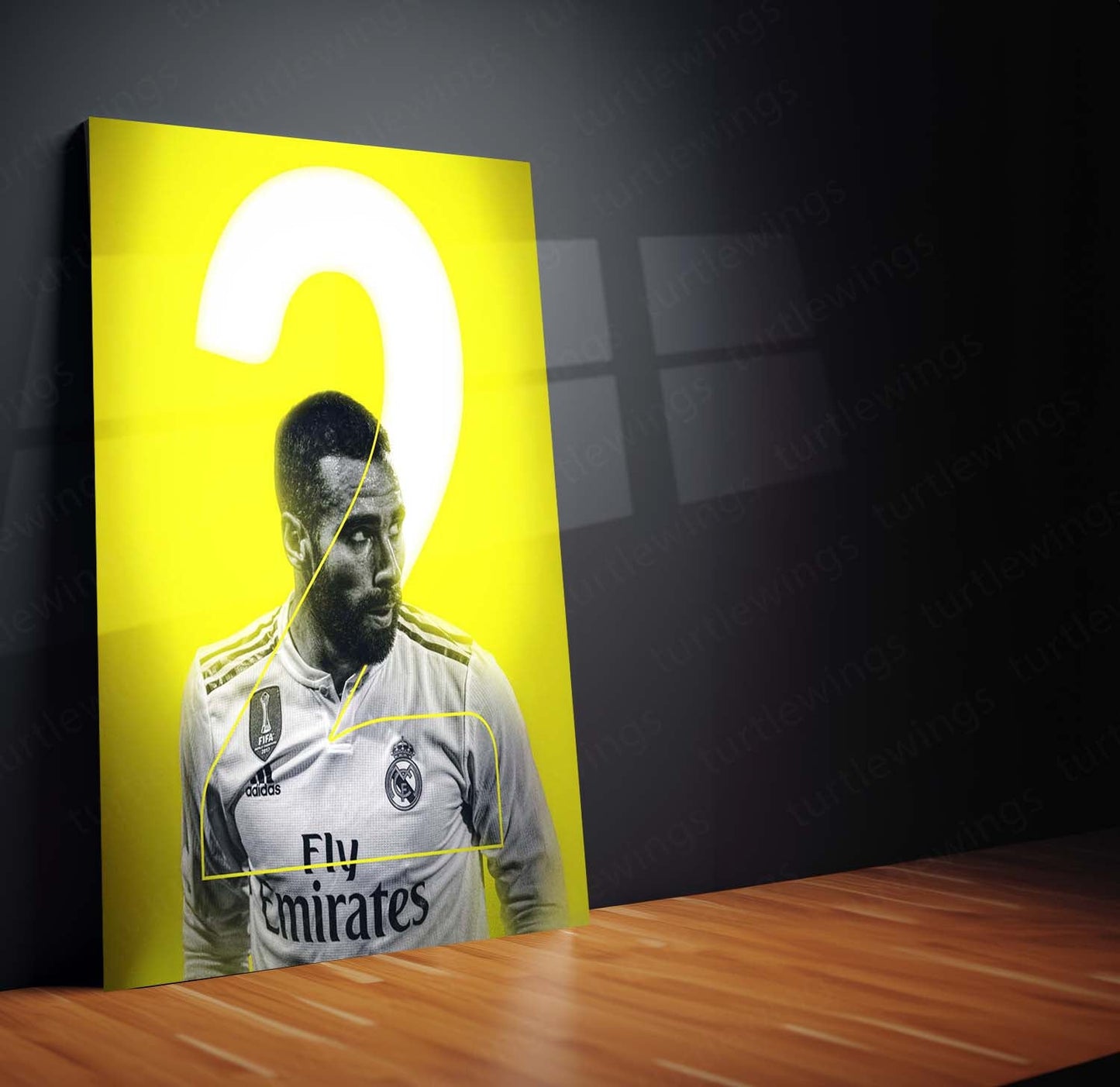 Dani Carvajal Real Madrid Yellow Glow – Metal Frame | Modern Football Wall Art - TURTLEWINGS