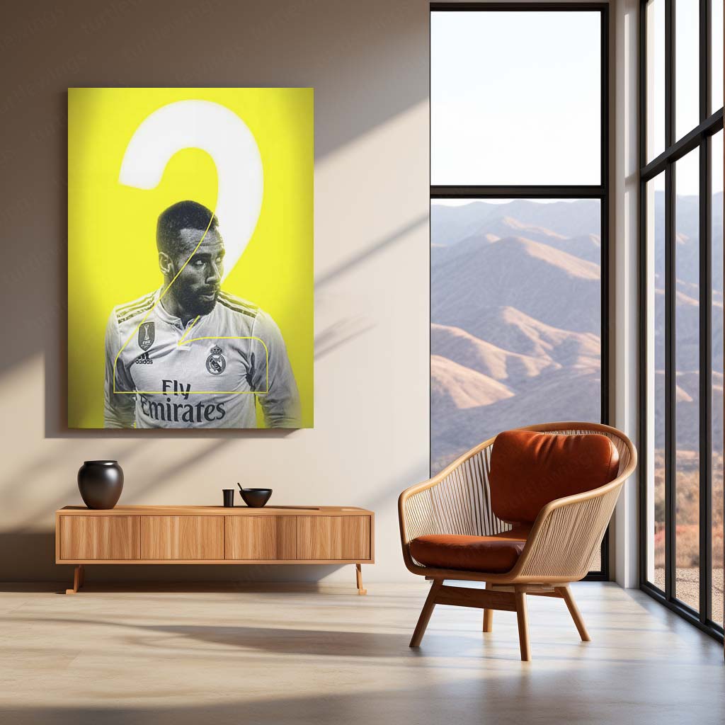 Dani Carvajal Real Madrid Yellow Glow – Metal Frame | Modern Football Wall Art - TURTLEWINGS
