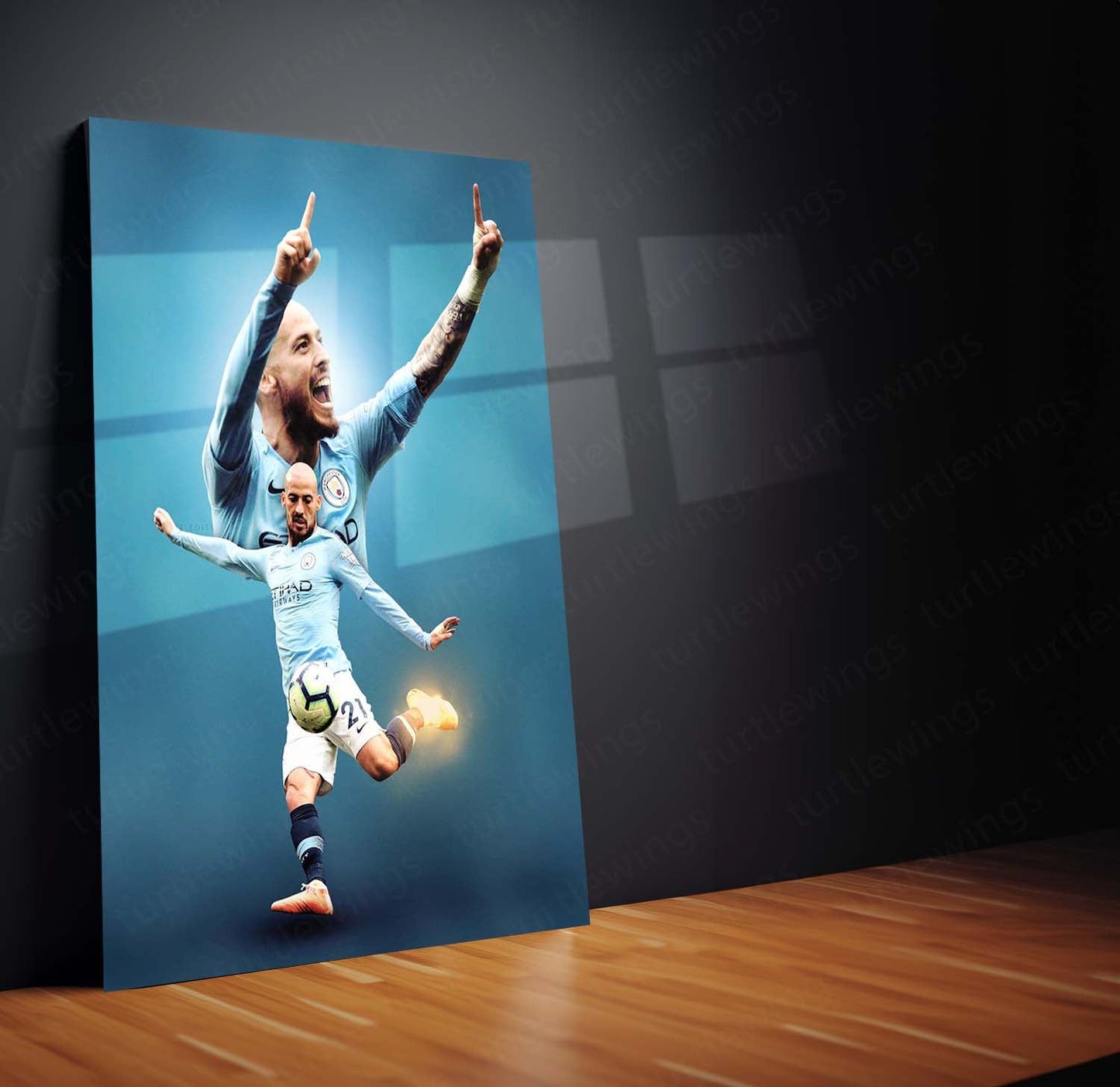 David Silva Manchester City Legend Action Collage – Metal Frame | Premier League Icon Wall Art - TURTLEWINGS