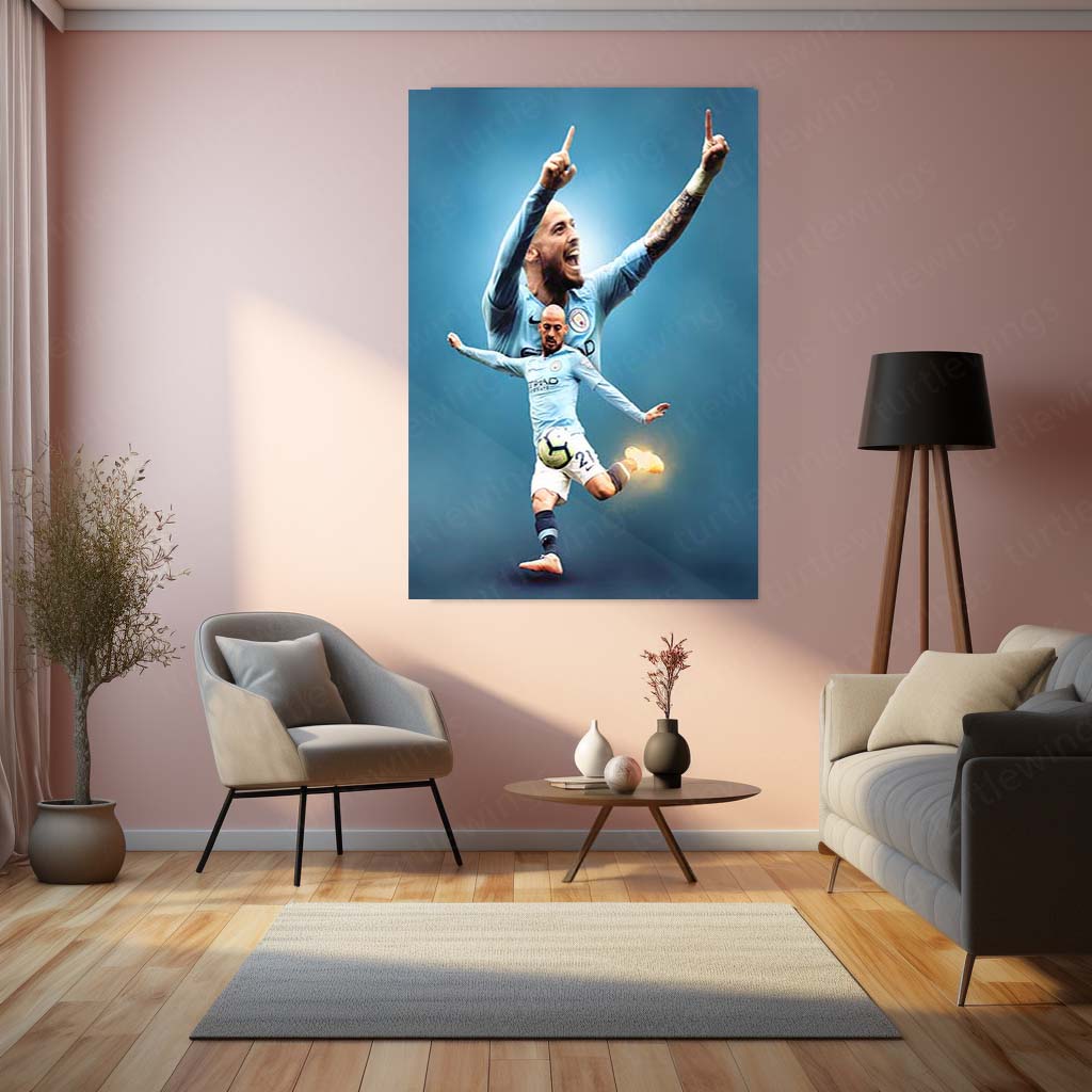 David Silva Manchester City Legend Action Collage – Metal Frame | Premier League Icon Wall Art - TURTLEWINGS