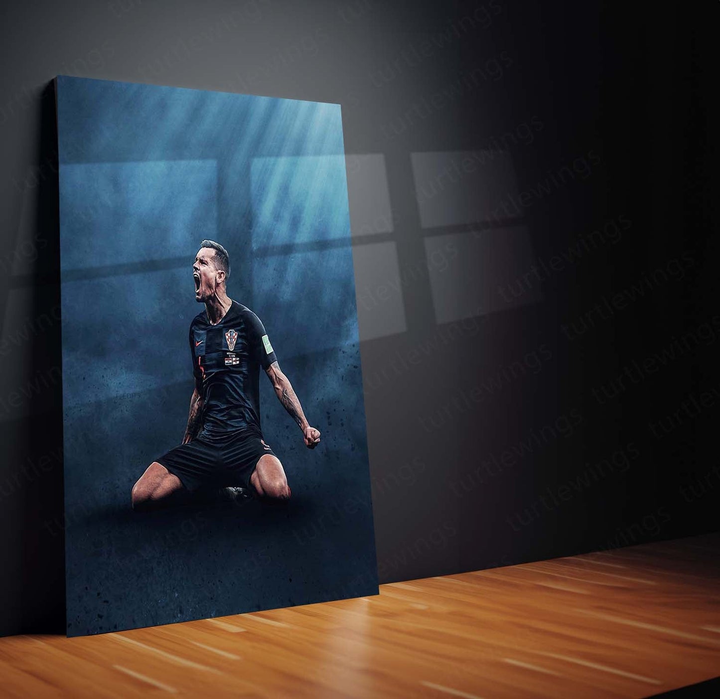 Dejan Lovren Croatia Celebration – Dark Blue Lighting Metal Frame | National Team Football Wall Art - TURTLEWINGS