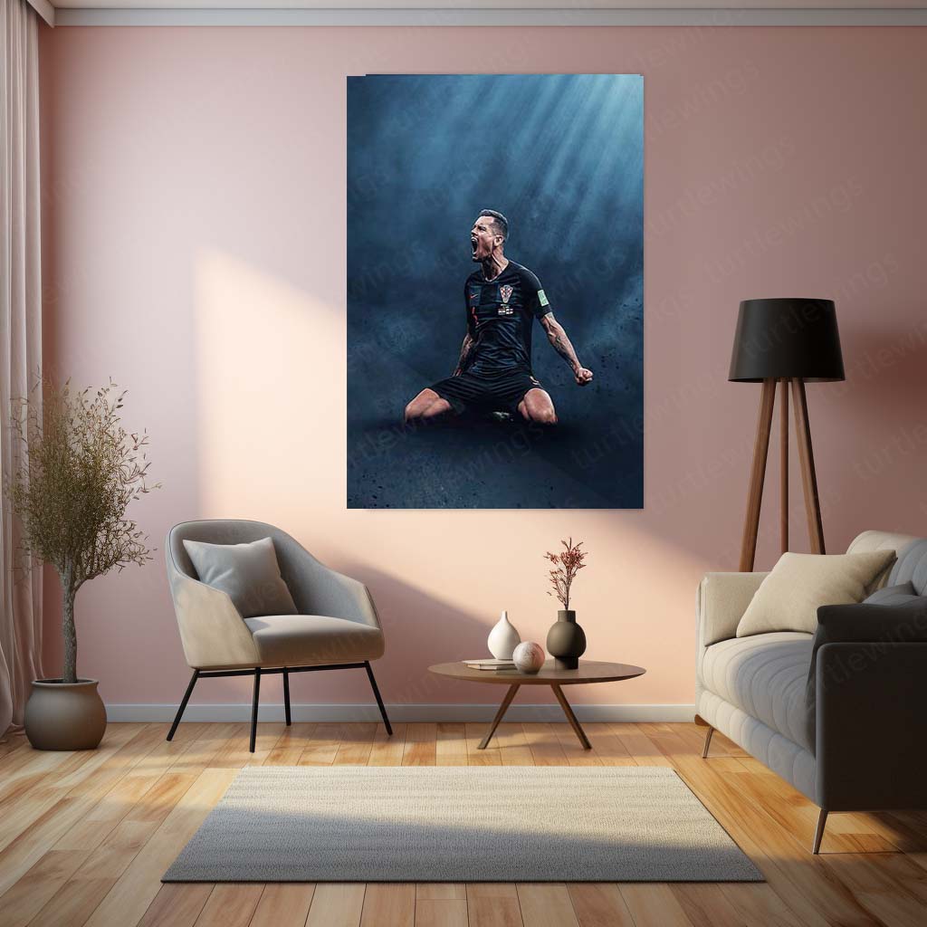 Dejan Lovren Croatia Celebration – Dark Blue Lighting Metal Frame | National Team Football Wall Art - TURTLEWINGS
