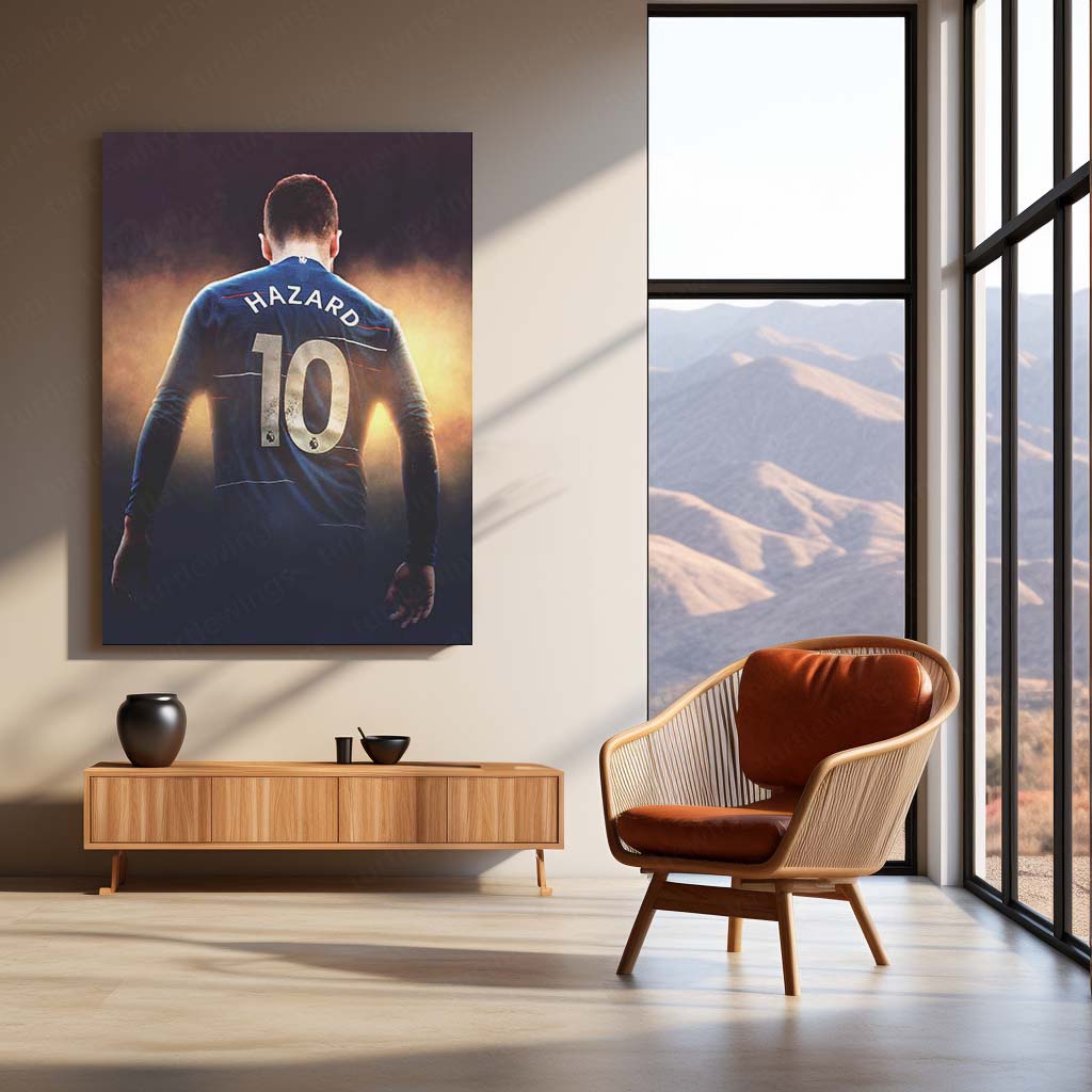 Eden Hazard #10 Glowing Back Pose – Chelsea Metal Frame | Legendary Winger Wall Art - TURTLEWINGS