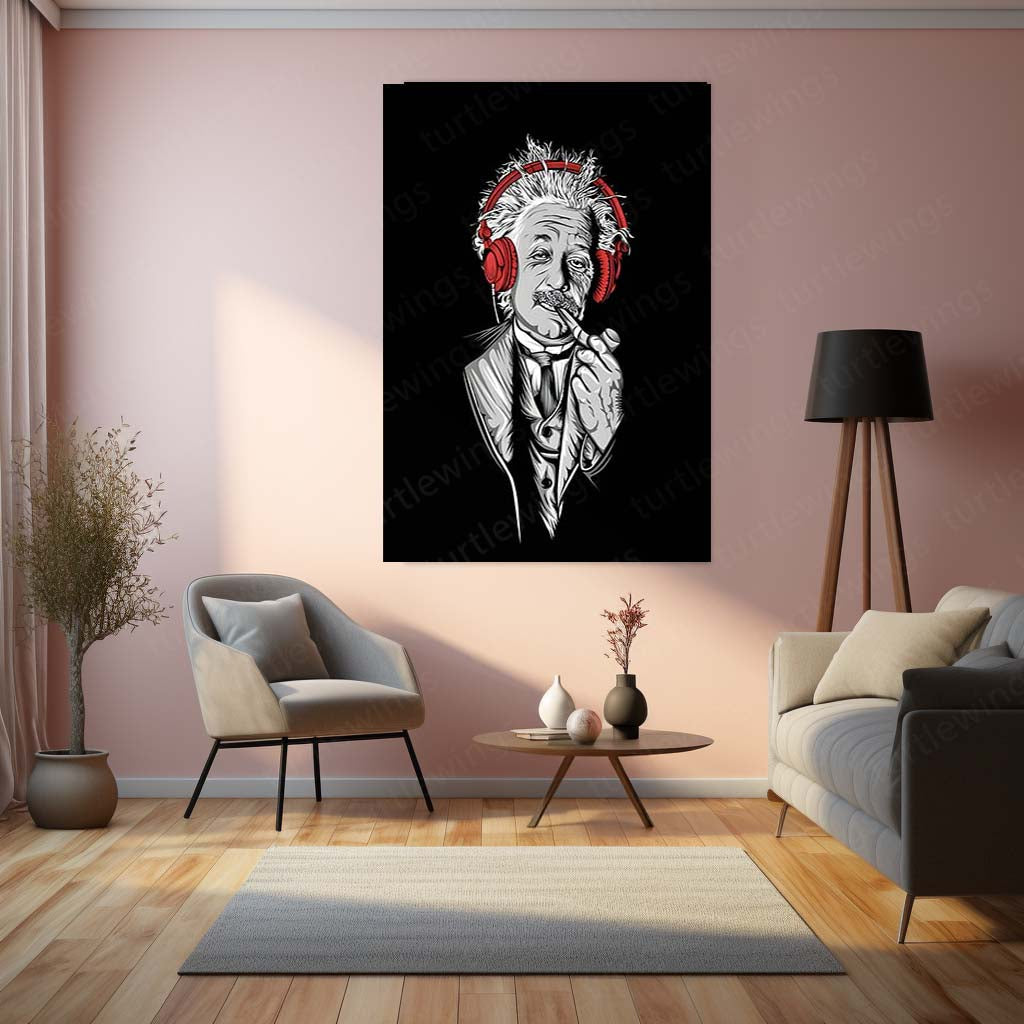 Einstein Beats Metal Poster | Genius Meets Music Wall Art | Creative Mind Inspirational Metal Frame by TurtleWings