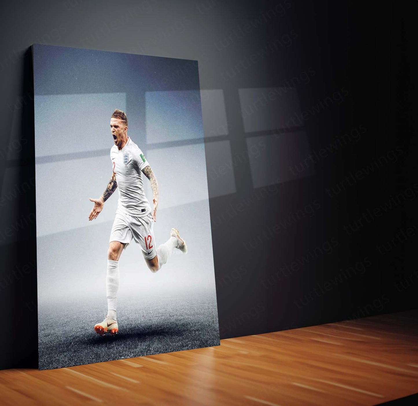 England #12 – Tattooed Arms & Celebration Pose Metal Frame | Three Lions Wall Art - TURTLEWINGS