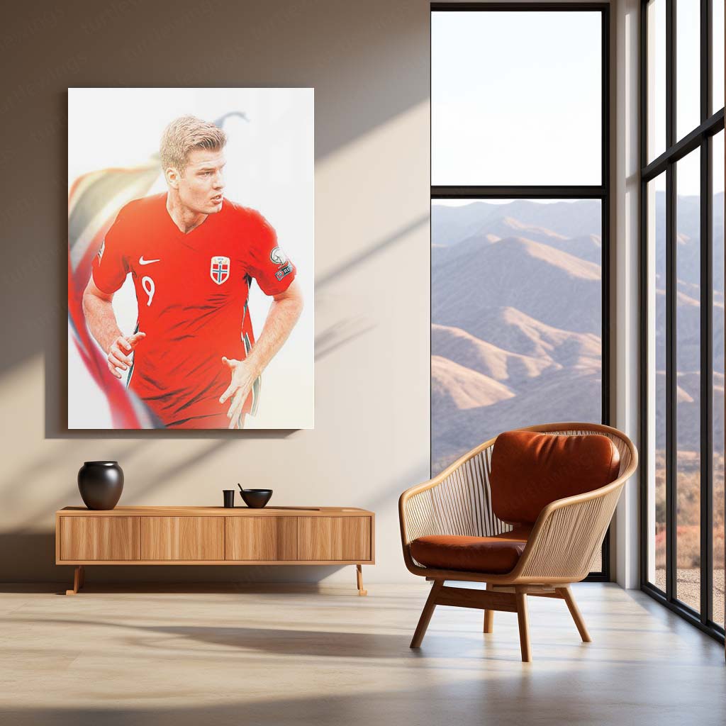 Erling Haaland Norway Jersey – White Background Metal Frame | Minimalist Football Wall Art - TURTLEWINGS