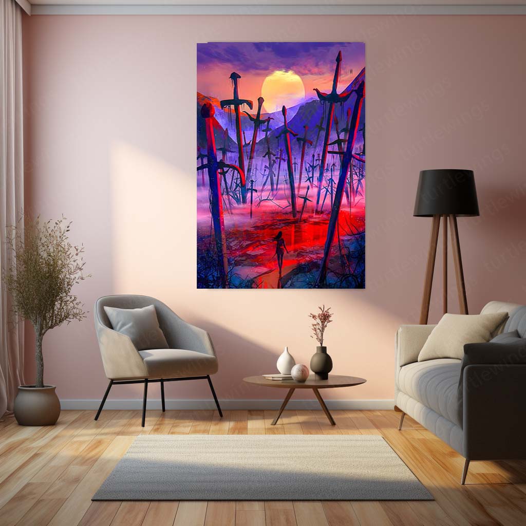 Movies & Series Metal Poster | Expedition 33 – Valley of Fallen Swords | Surreal Fantasy Metal Frame Poster