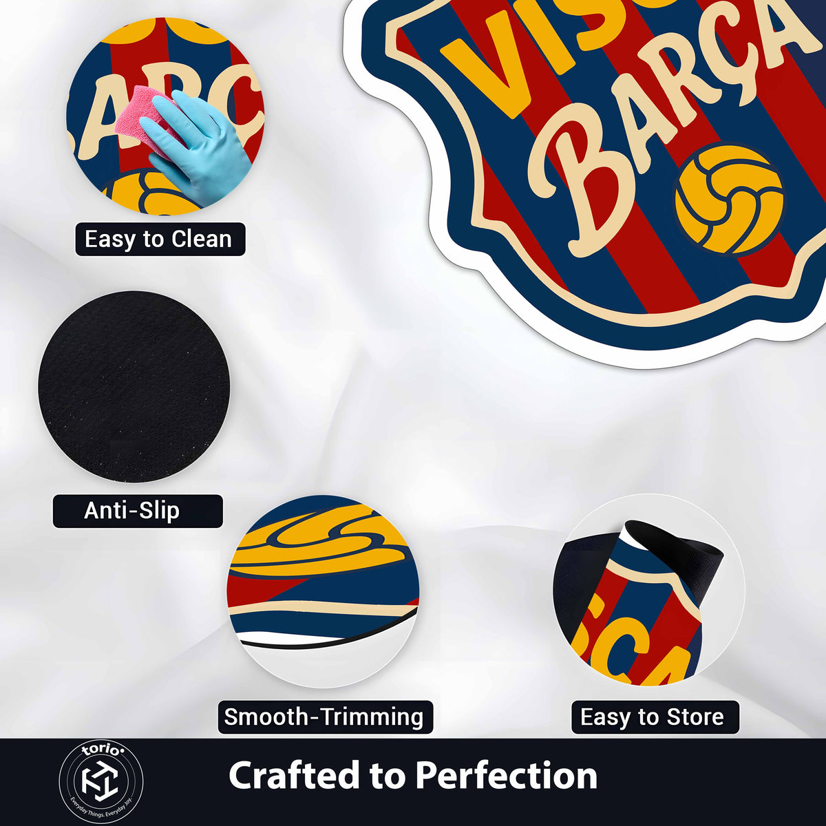 Visca Barca Inspired Football Floor Mat (3 mm Thick) | Classic Club Crest Design for Bedroom, Gaming Room & Sports Decor
