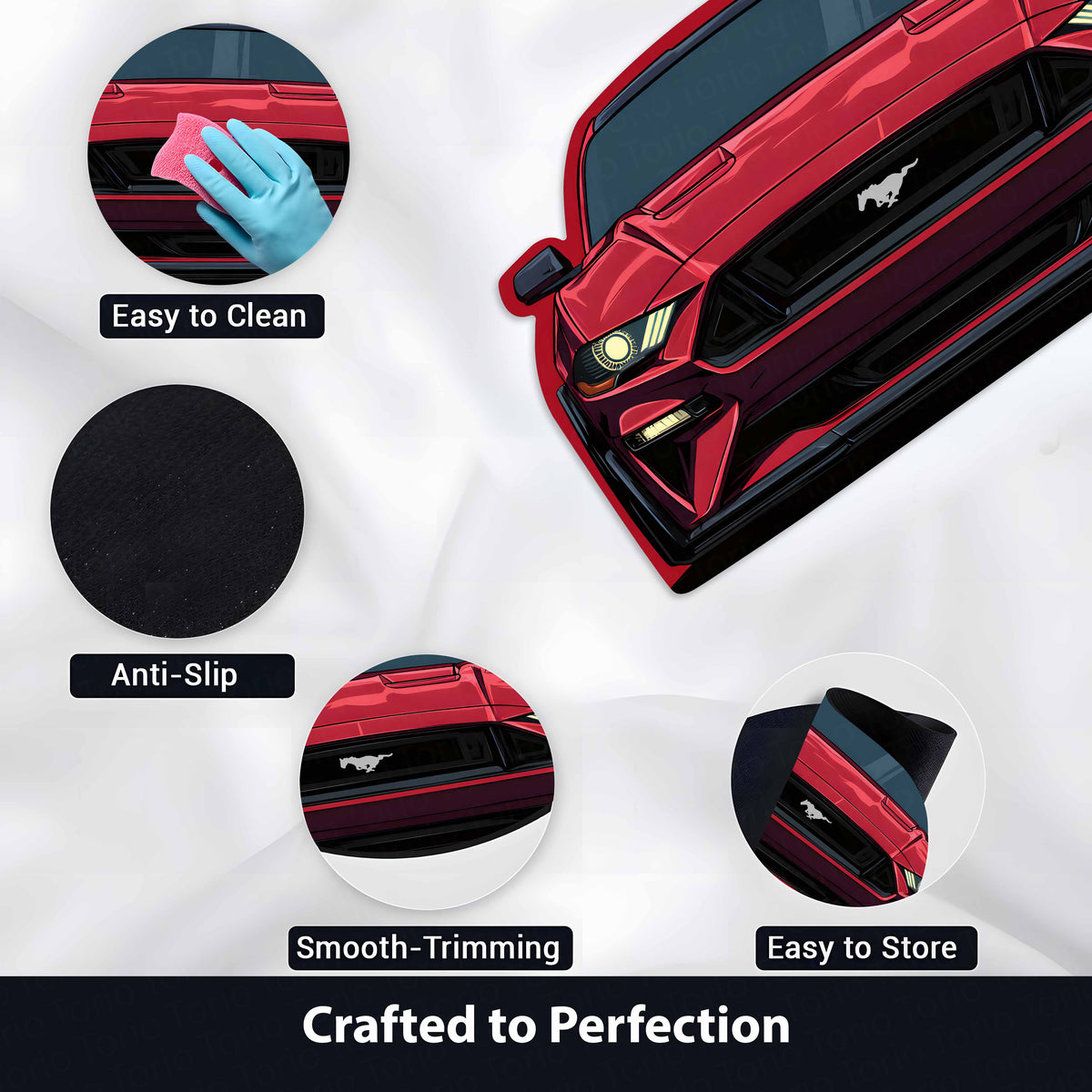 Ford Mustang GT Rubber Mat | Anti-Slip 3mm Absorbent Car-Style Flat Rug | Easy Clean Waterproof Automotive Designer Mat for Home & Garage