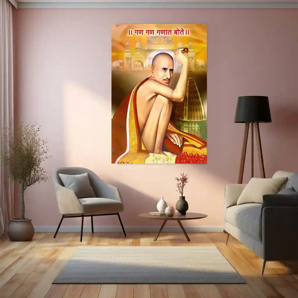 Spiritual Metal Poster | Shree Gajanan Maharaj Metal Poster | Divine Spiritual Wall Art | Premium Devotional Frame 01 - TURTLEWINGS