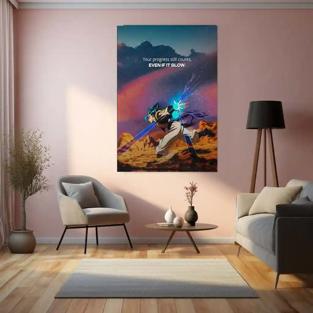 Quote Metal Poster | Gogeta – Your Progress Still Counts, Even If It’s Slow | Saiyan Discipline Metal Frame - TURTLEWINGS