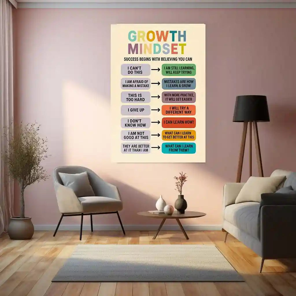 Quote Metal Poster | Growth Mindset | Positive Thinking Motivation Wall Art | Inspirational Learning Mindset Metal Frame - TURTLEWINGS