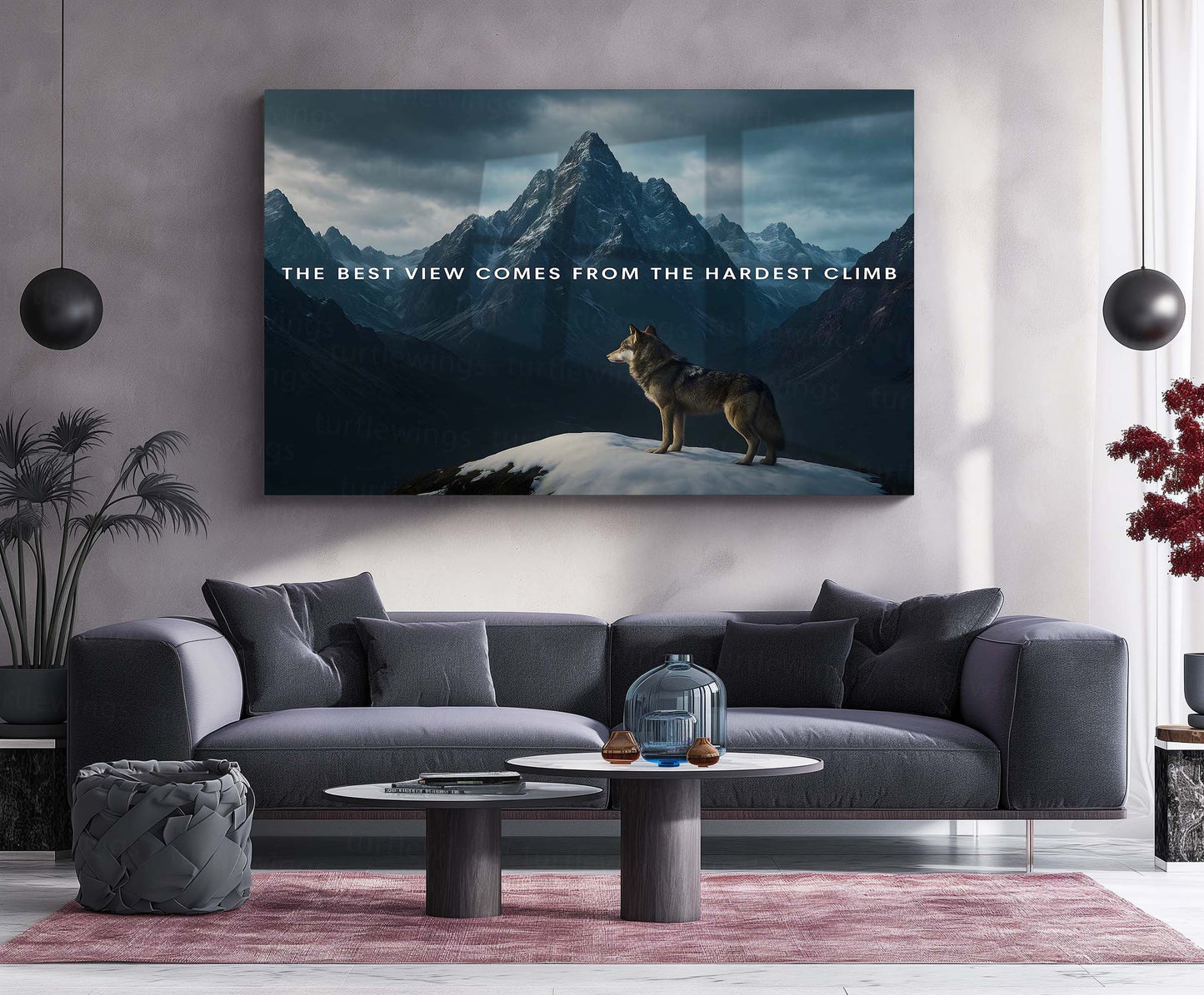 Quote Metal Poster | The Best View Comes from the Hardest Climb – Wolf & Mountain Metal Poster