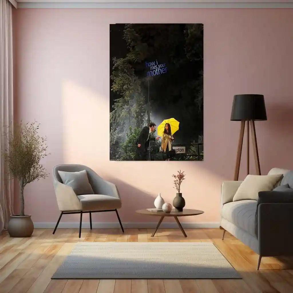 Movies & Series Metal Poster | How I Met Your Mother Metal Poster | Yellow Umbrella Scene Wall Art | HIMYM Iconic Moment Frame | TV Series Decor - TURTLEWINGS