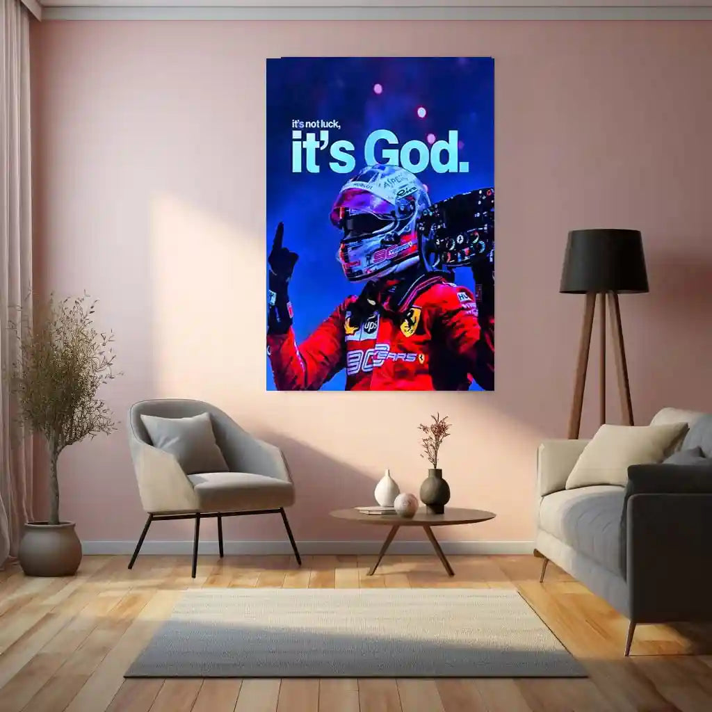 Quote Metal Poster | Charles Leclerc – It’s Not Luck, It’s God Metal Frame Faith, Focus & Formula 1 Destiny Wall Art | Discipline Over Chance Quote Metal Poster - TURTLEWINGS