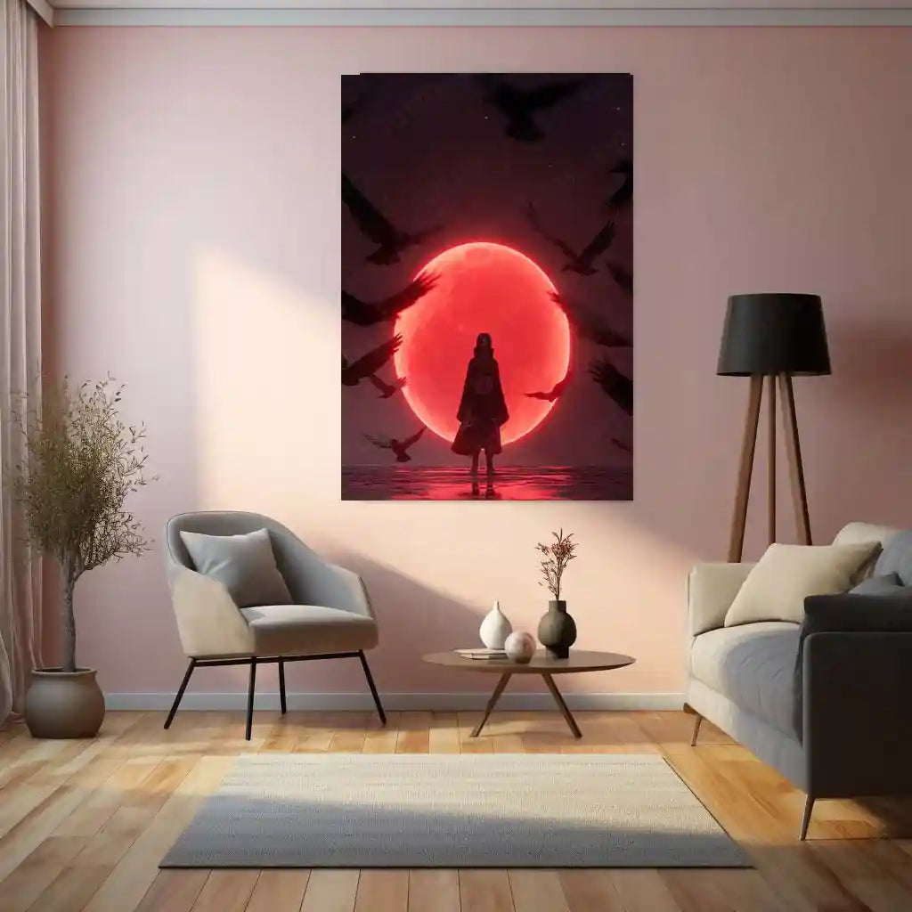 Anime Metal Poster | Itachi Uchiha – Red Moon Metal Poster | Naruto Akatsuki Wall Frame - TURTLEWINGS